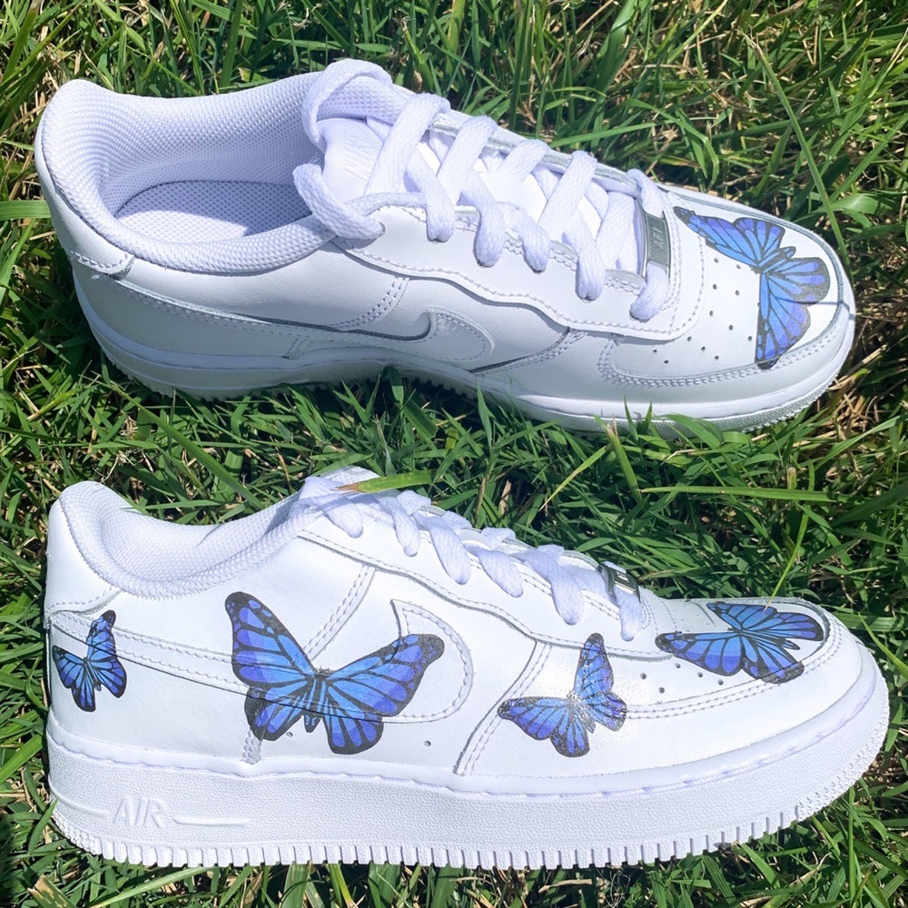 Nike Air Force 1 Custom Blue Butterfly Sneaker - Picture 4 of 5